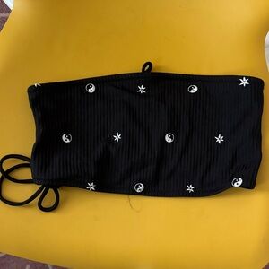 Desert dreamer Black Ribbed Tube Top Tie Back Bikini Top XL ying yang